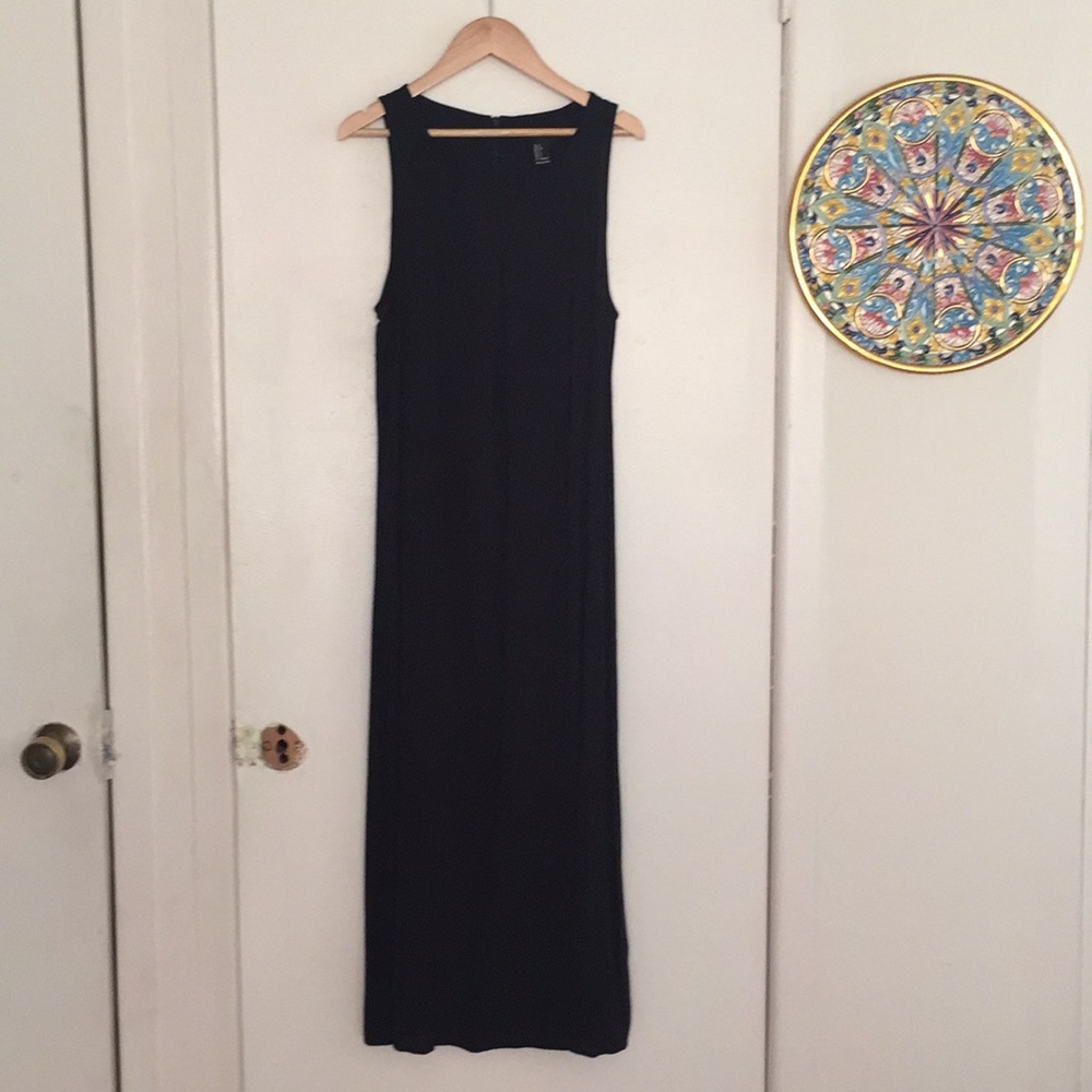 Black front pleat midi maxi cutaway tank dress s